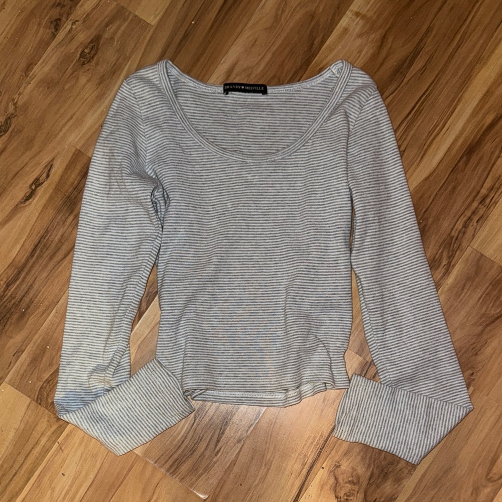 Brandy Melville Gray Striped Long Sleeve Top